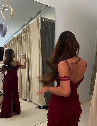 Pretty Mermaid Off The Shoulder Burgundy Slit Long Prom Dresses Formal Evening Dress N1622