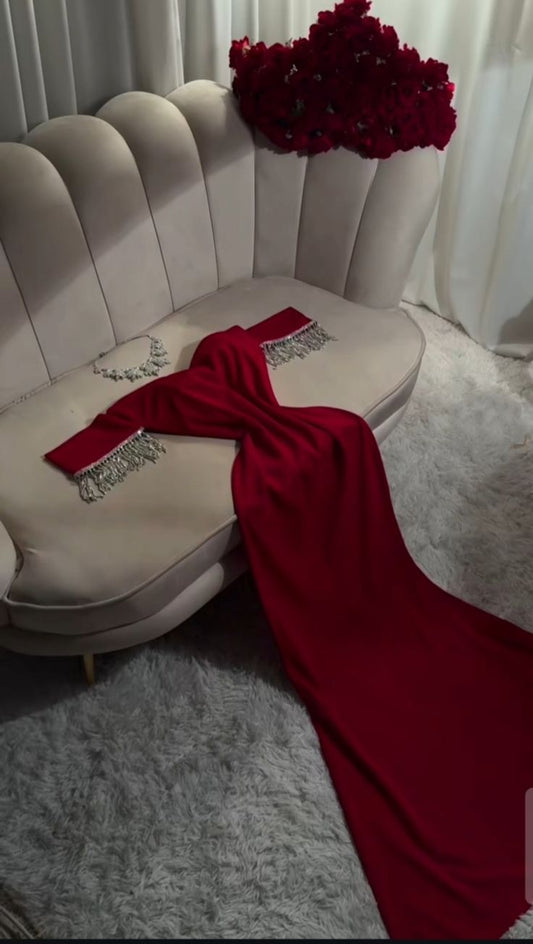 Strahlendes Meerjungfrauen-Kleid, schulterfrei, rot, für Damen, Partykleid, langes formelles Ballkleid, 22. Geburtstagskleid AB1337