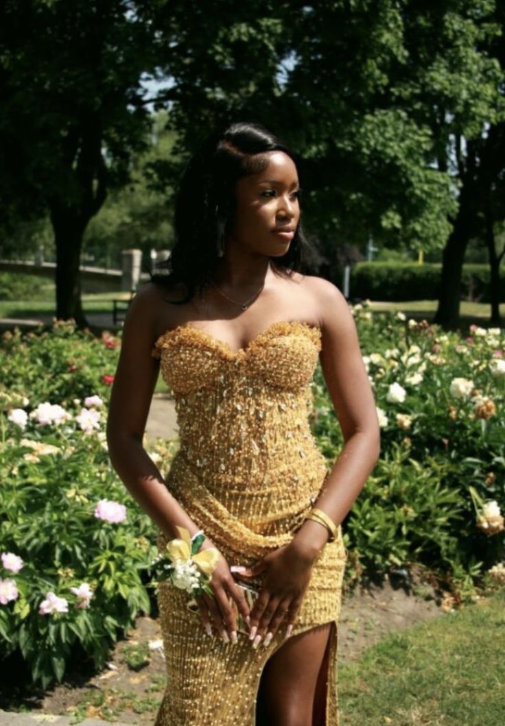 Sparkly Prom Dresses Mermaid Sweetheart Gold Sequin Sleeveless For Black Women Long Split Evening Formal Outfits RB3511