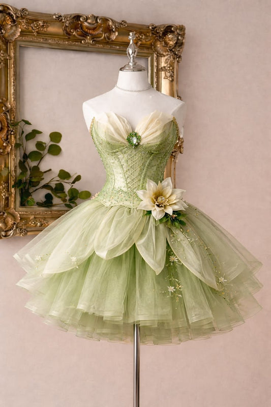 Fairytale Ball Gown Sweetheart Sage Green Mini Senior Inspo Short Birthday 17th Party Outfits Homecoming Dresses RB3197