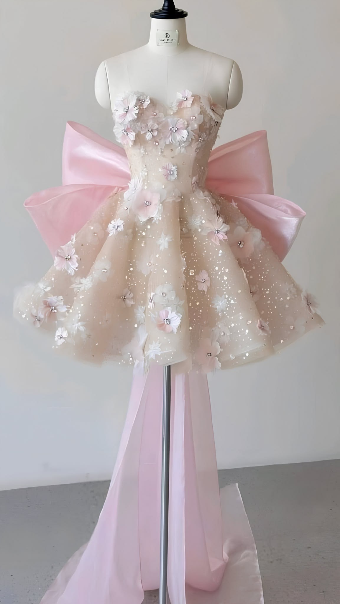 Traum-Ballkleid, schulterfrei, Pink mit Blumen, Partykleid, kurz, Mini, für den 18. Geburtstag, Hoco-Outfits RB3518