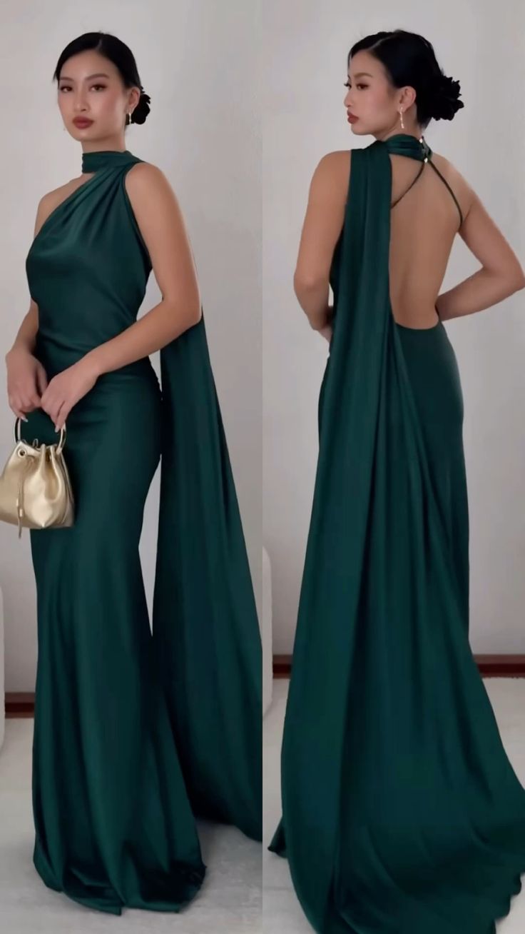 Robe de cocktail sirène asymétrique vert foncé dos nu plissée, idéale pour une soirée de remise de diplômes ou un bal de fin d'année (AB1895)