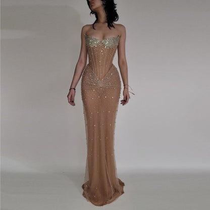 Robe de bal de luxe sirène à corset brodé de perles de cristal - Tenue pour un 20e anniversaire N876