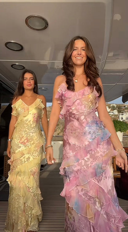 Elegantes Meerjungfrau-Spaghettiträger-Kleid Gelb Spitze Ärmellos Formell für Damen Mädchen Teenager Abschlussballkleider N2285