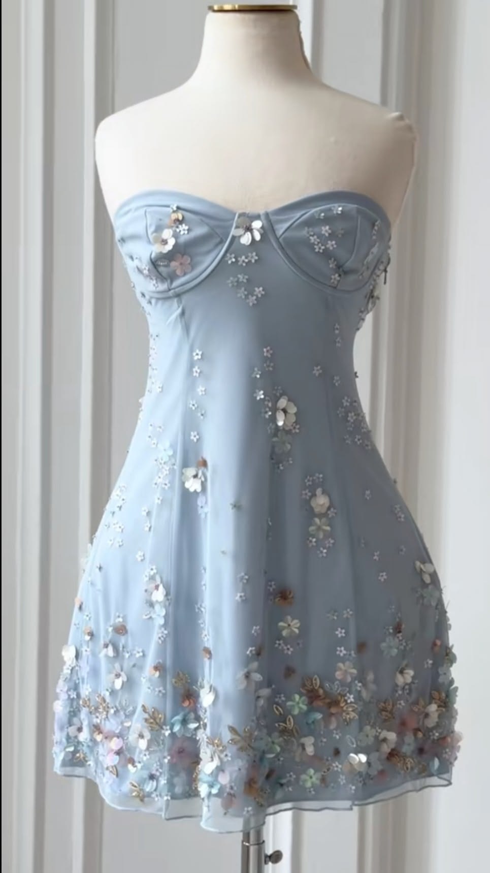 Dream A Line Sweetheart Hellblau mit Blumen Partykleid Kurz Mini 18. Geburtstag Kleider Hoco Outfits RB3521