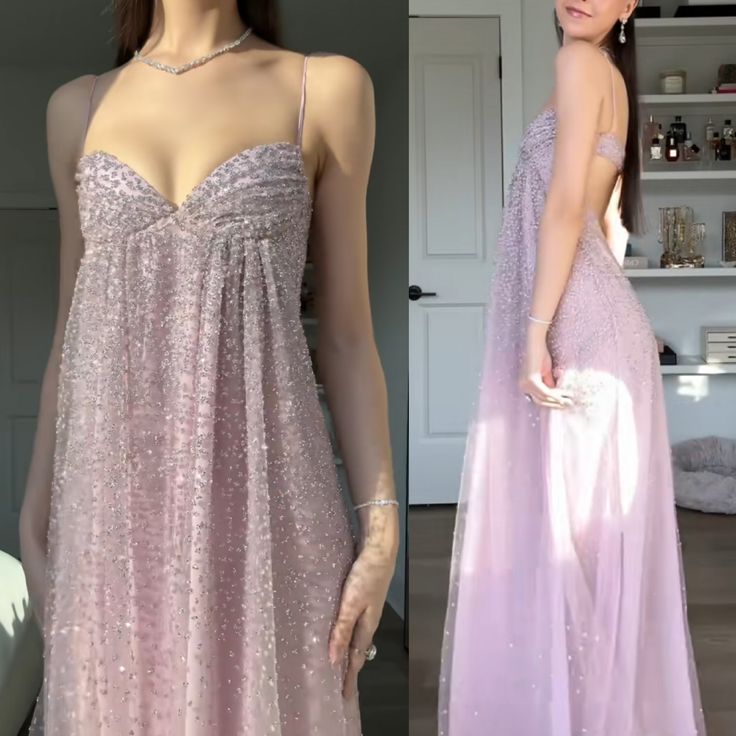 Sparkly A Line Spaghetti Straps Pink Sequins Wedding Guest Dresses Long Prom Formal Dresses N1667