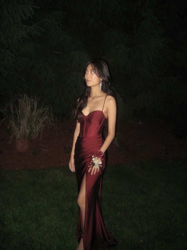 Aesthetic Mermaid Spaghetti Strap Burgundy Satin Long Formal Dresses With Slit Evening Prom Dress AB670