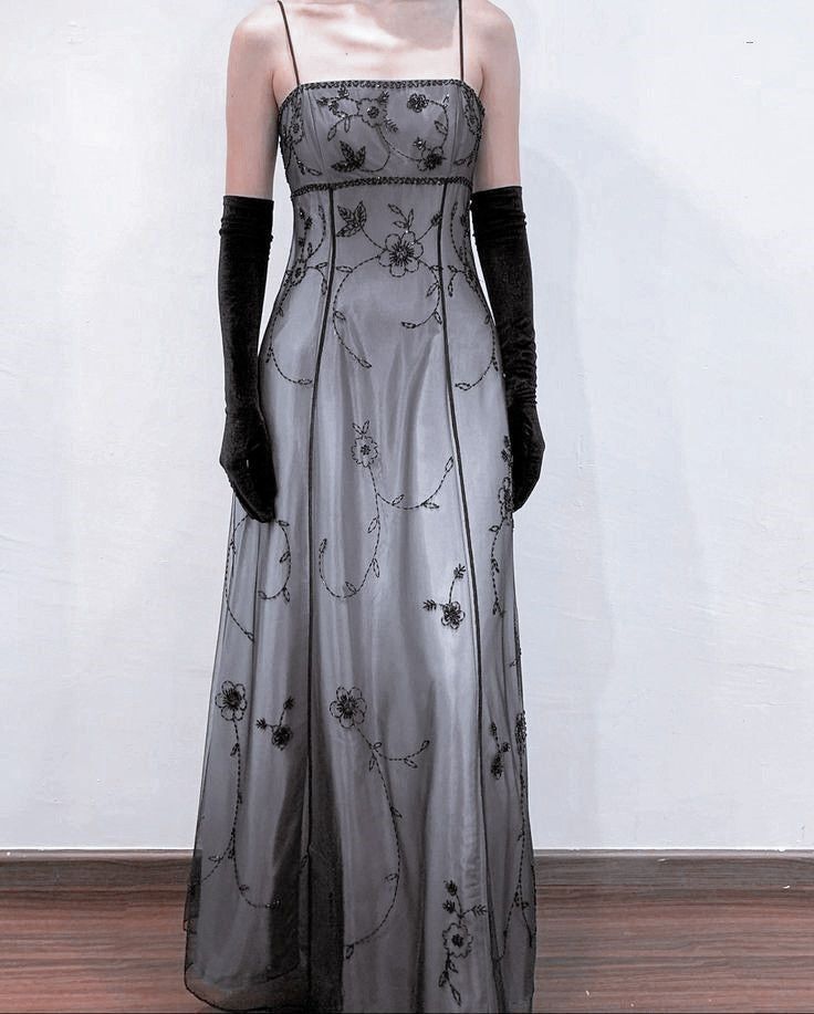 Blue/Grey Delicate Beaded Long Tulle Elegant A line Evening Dress Formal Birthday Party Dress Prom Dresses N1697