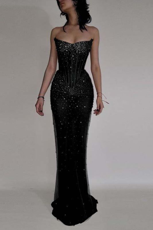Luxurious Mermaid Crystal Beaded Embroidered Corset Prom Dress 20th Birthday Outfits N876