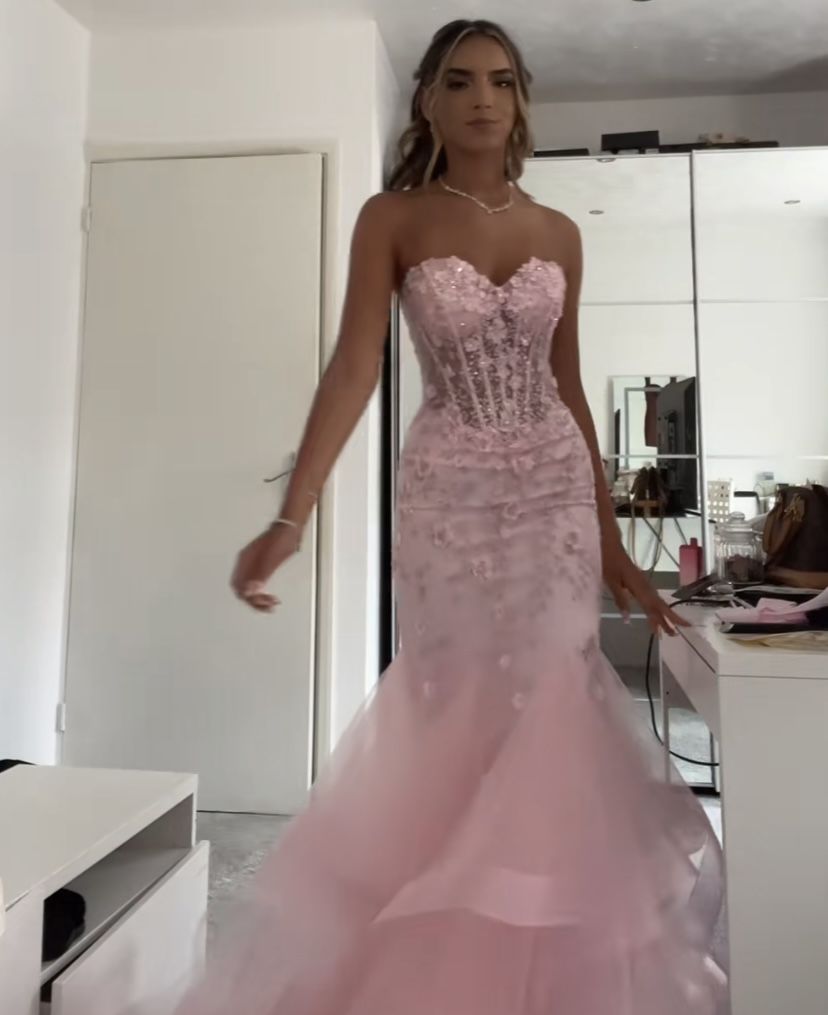 Meerjungfrauen-Kleid, ärmellos, Tüll, langes, rosa, langes Abendkleid mit Herzausschnitt, AB941