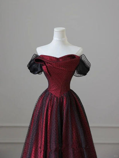 Robe de bal longue en tulle noir et rouge, coupe trapèze, épaules dénudées, robe de soirée de mariage, robe d'anniversaire AB916