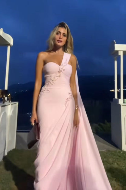 Sexy Meerjungfrauen-Abendkleid für Damen, ärmellos, Ballkleid, individuell gestaltet, einseitig schulterfrei, rückenfrei, Applikation AB921