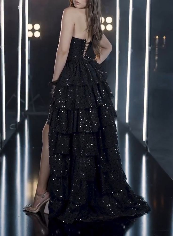 Funkelndes, trägerloses, burgunderrotes Ballkleid mit Schlitz, Pailletten, langes, formelles Abendkleid N795