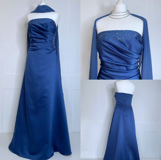 Vintage A-Linien-Kleid, trägerlos, königsblauer Satin, für Damen, Partykleid, formelles Ballkleid, Kleid zum 22. Geburtstag AB1344