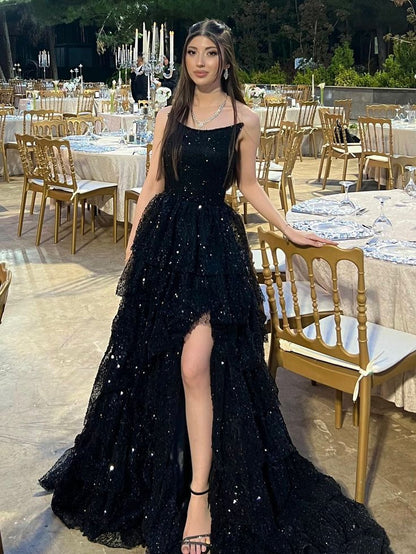 Funkelndes, trägerloses, burgunderrotes Ballkleid mit Schlitz, Pailletten, langes, formelles Abendkleid N795