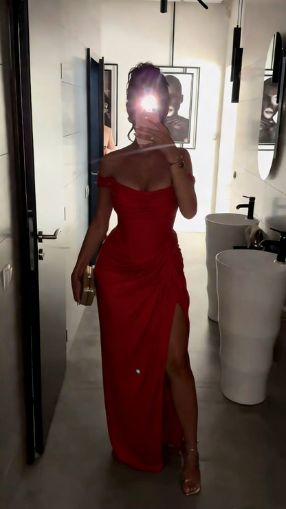 Robe de bal longue sirène sexy à épaules dénudées, sequins dorés fendus et perles, robe de soirée formelle N364