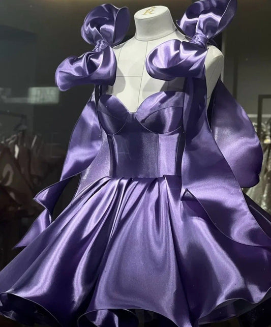 Pretty Ball Gown Straps With Bow Grape For Teens Women Party Dress Short Mini 23rd Birthday Dresses Hoco Outfit RB3651
