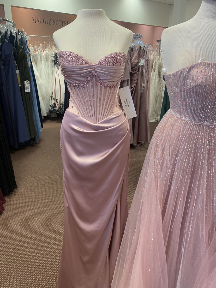 Robe de bal sirène rose à décolleté cœur et fente, inspiration pour adolescentes, tenue de soirée, robe de bal AB064