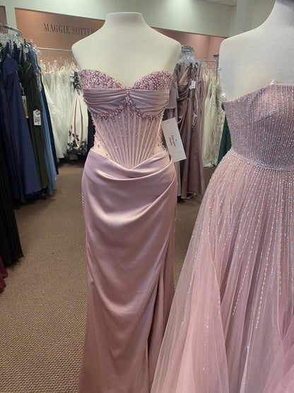 Robe de bal sirène rose à décolleté cœur et fente, inspiration pour adolescentes, tenue de soirée, robe de bal AB064