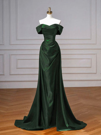 Simple Off Shoulder Satin Burgundy Long Prom Dress, Burgundy Long Formal Dress Party Gown AB1842