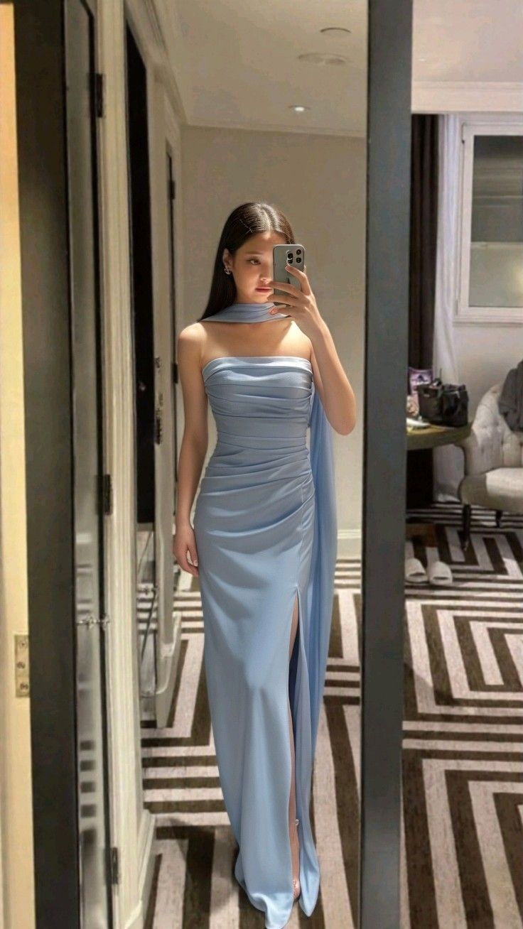 Robes de soirée pour invitées, simples, style sirène, bustier, en satin bleu, longues, pour la plage, le printemps, l'été, le jardin, inspiration mariage N2300