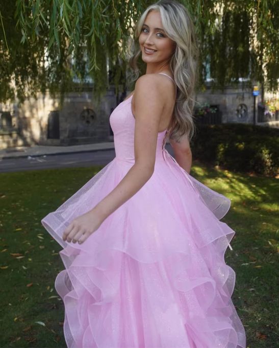 Ball Gown Light Pink Layered Tulle Stunning Prom Dress Birthday Gowns AB935