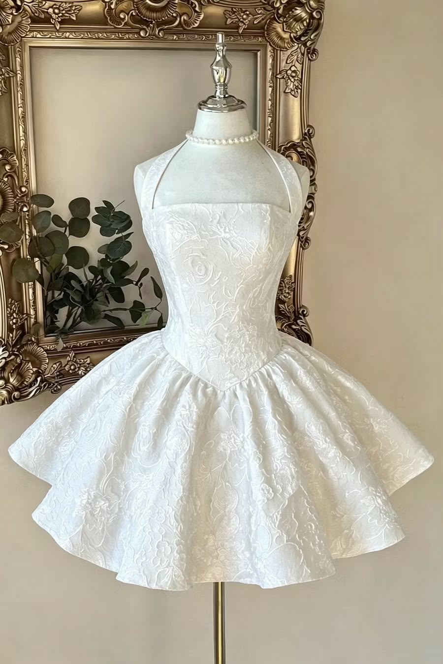 Sweet 16 dress Hoco dress Ball Gown Halter White Satin Short Mini Homecoming Dresses Inspo Graduation Outfit RB6680