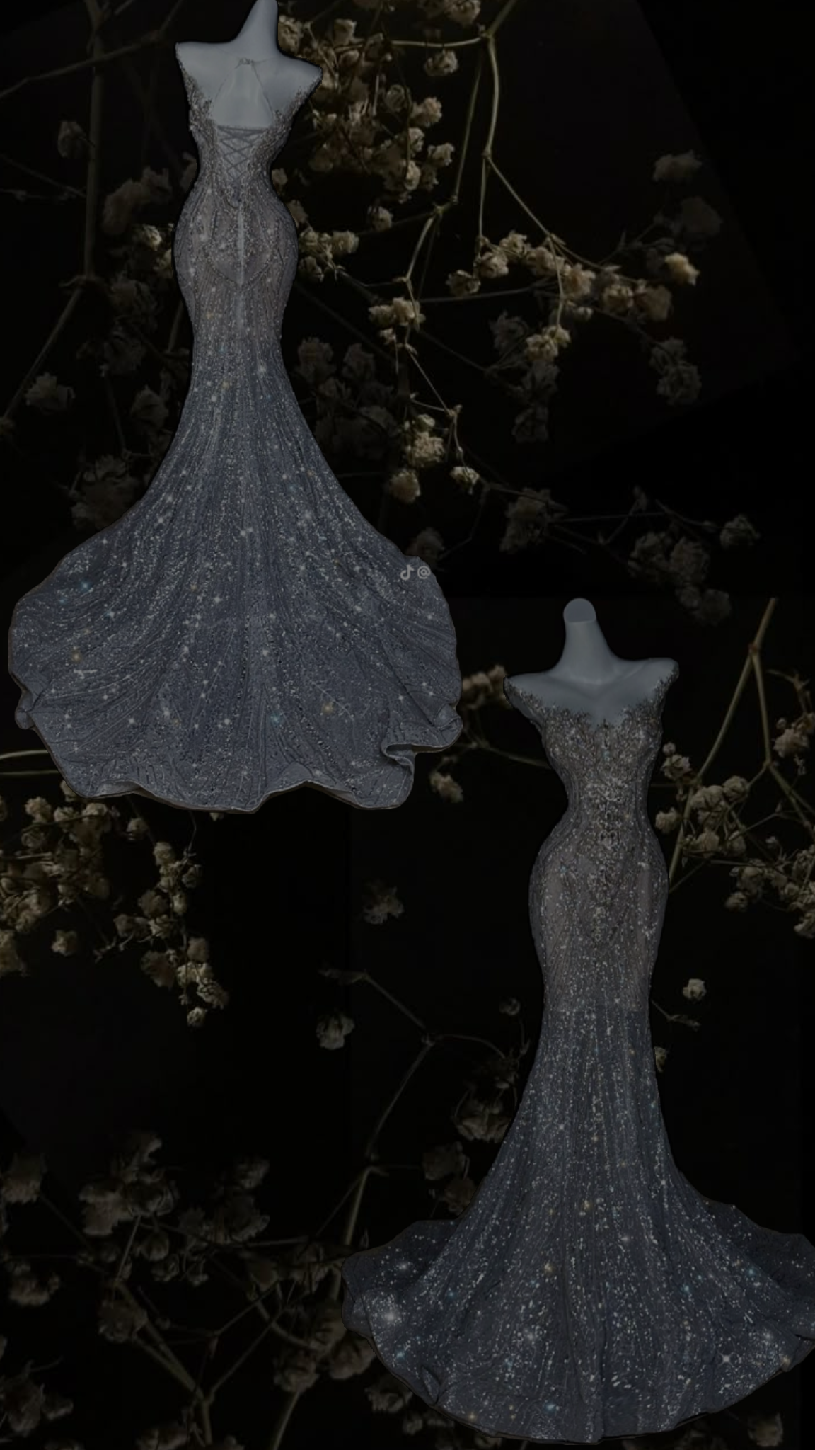 Robe de mariée sirène de rêve à col rond et paillettes argentées, longue, robe de mariée féerique et scintillante B75