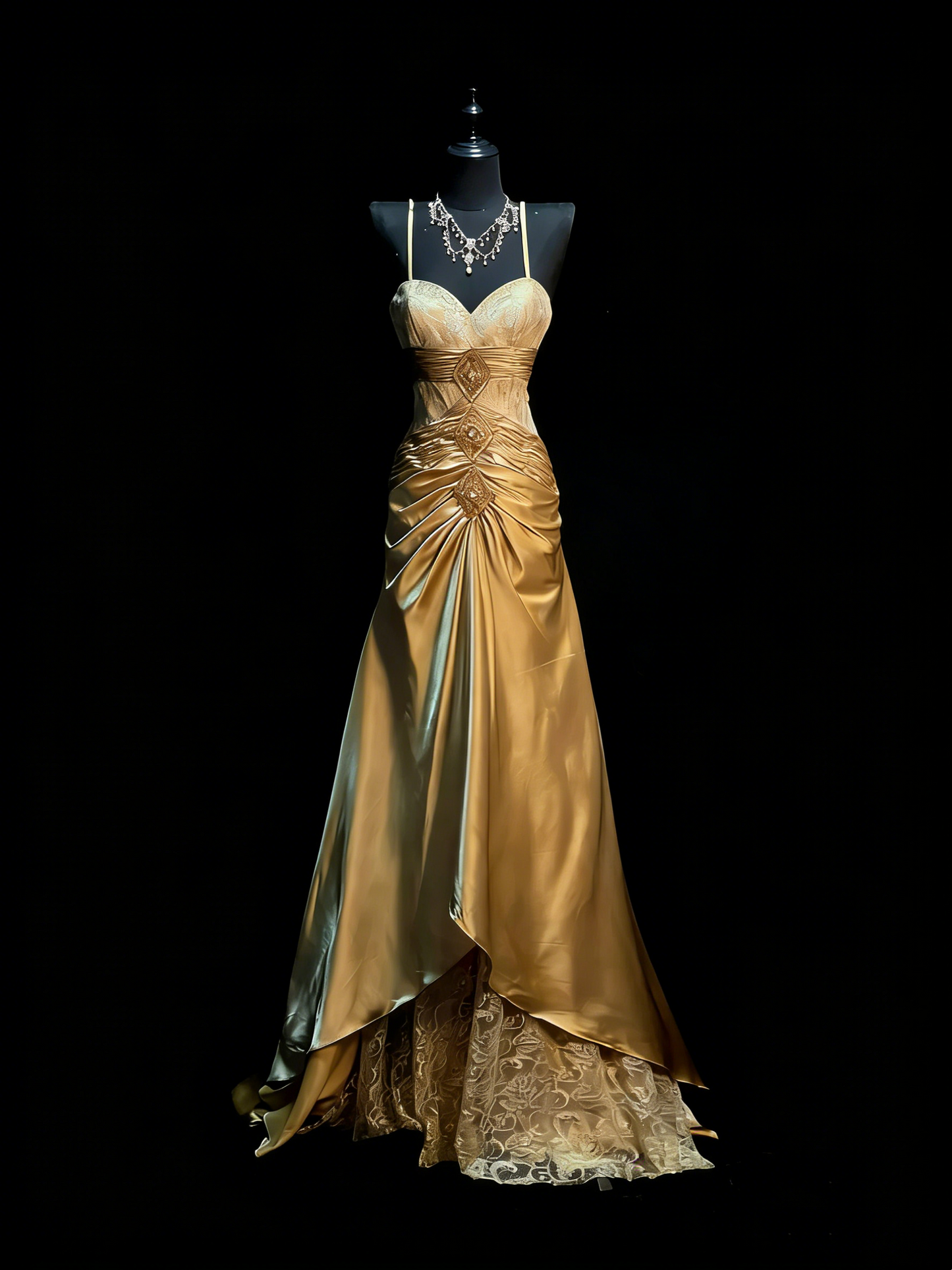 Elegantes, schlichtes A-Linien-Neckholder-Kleid aus goldfarbenem Satin für College, Abschlussball und andere festliche Anlässe für Teenager (N1182)