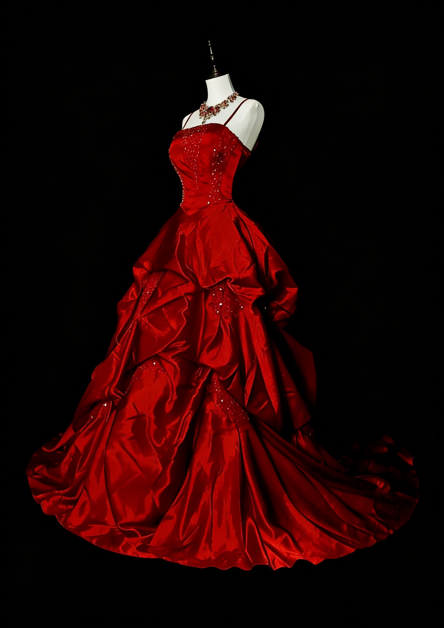 Robe de bal à fines bretelles en satin bordeaux, robe de soirée, robe de cérémonie, style vintage, N1776