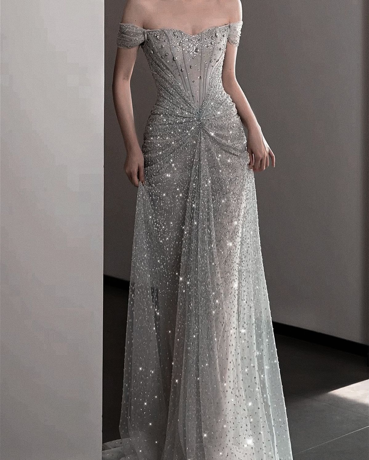 Robe de bal longue sirène à sequins argentés et perles, manches courtes, ravissante, pour femme AB1514