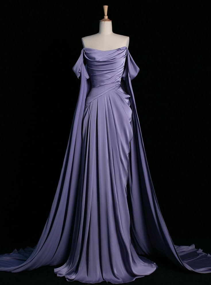 Robe de bal sirène violette à épaules dénudées et plis, modèle AB438