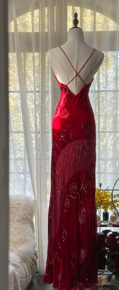 Elegantes Meerjungfrauen-Kleid aus burgunderrotem Chiffon mit Spaghettiträgern und Applikationen, langes, formelles Abendkleid für Ball, Dinner und Party, AB2032