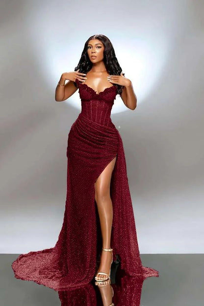 Sexy Senior Prom Dresses High Schools Inspo Mermaid Royal Blue Sweetheart Sequins Slit For Black Girls Semi Formal Grad Long Party Dress AB2160