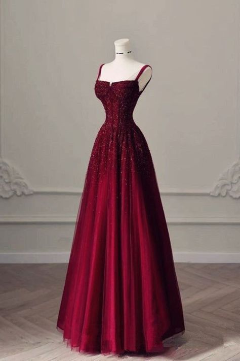 Wunderschöne A-Linie Tüll Burgunderrot Ballkleider für Teenager Abendkleid Party-Outfits Abendkleid RB2015