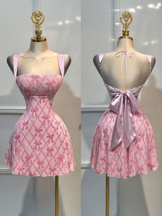 Dreamy A Line Square Neck Pink For Barbie Girls Party Dress Short Mini 18th Birthday Dresses Hoco Outfits RB3539