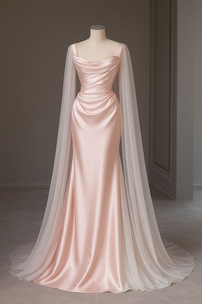 Wunderschönes, langes, pinkfarbenes Meerjungfrauen-Abendkleid aus Satin mit Tüll, bodenlanges, pinkfarbenes Satin-Abendkleid AB1868