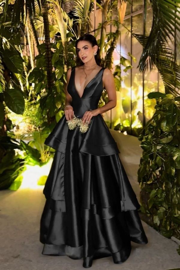 Trägerloses, ärmelloses, langes A-Linien-Abendkleid mit tiefem V-Ausschnitt und Falten für Geburtstage AB2313