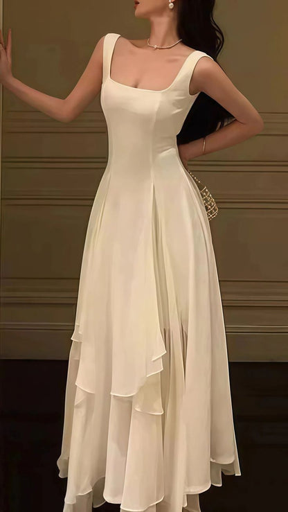 Robe de soirée/bal en mousseline ivoire vintage et classique N2164