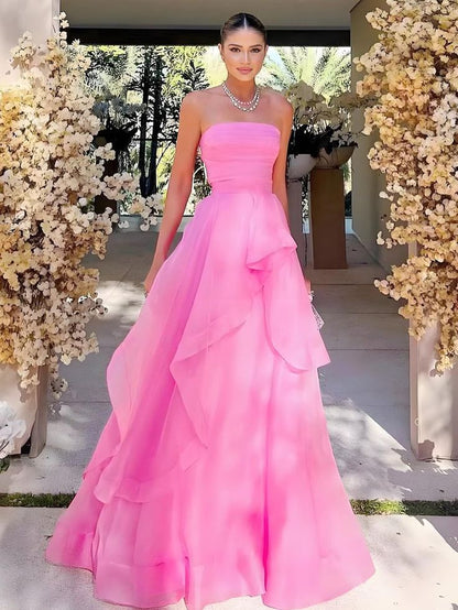Robe de bal rose fuchsia bustier en organza, modèle AB397