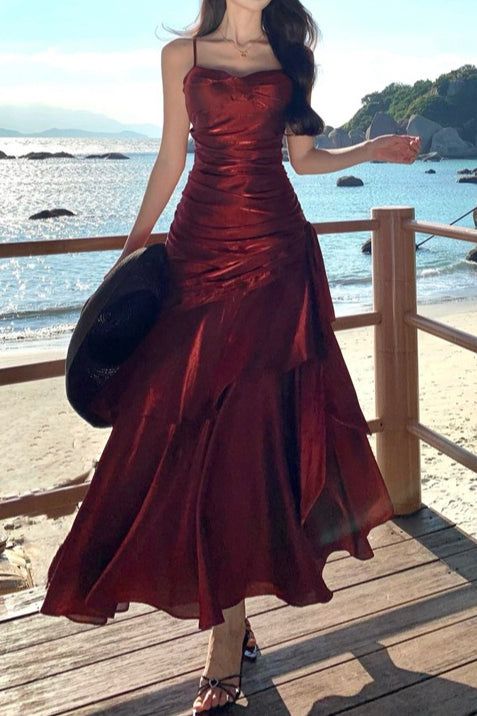 Simple Mermaid Sweetheart Burgundy Prom Dress, Burgundy Party Dress AB954