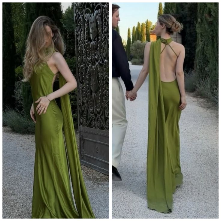 Charmantes Meerjungfrauen-Neckholder-Kleid Olivgrün Rückenfrei Sommer zum 19. Geburtstag Elegantes Outfit Brautjungfernkleider N4147