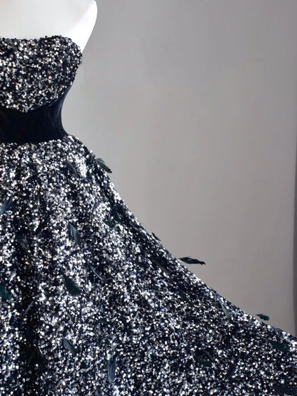 Ball Gown Strapless Black Sleeveless With Feathers Women's Dress Long Quinceanera Dresses Sweet 16 Quince Dress N1174