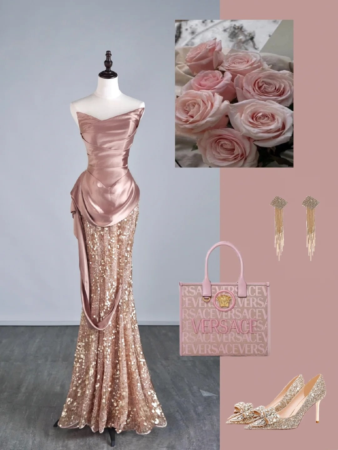 Elegantes, langes Meerjungfrauen-Abendkleid mit Pailletten, plissierten Rüschen und herzförmigem Ausschnitt, halbformelles Abendkleid N687