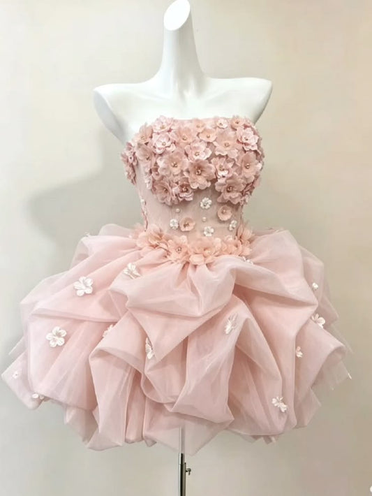 Beautiful Ball Gown Strapless Pink Mini Graduation Dresses Short Inspo Senior Homecoming Outfits RB3549