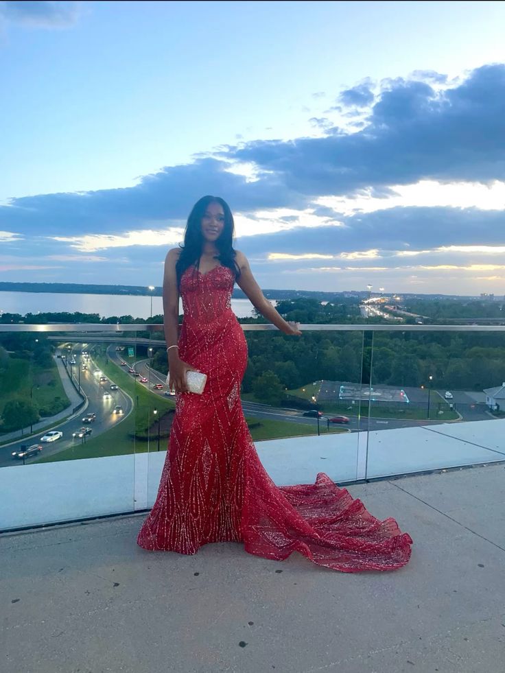 Glitter Mermaid Spaghetti Straps Red Beads 2026 Sequined For Women Party Dresses Long Formal Prom Dress 22th Birthday Gown AB1368