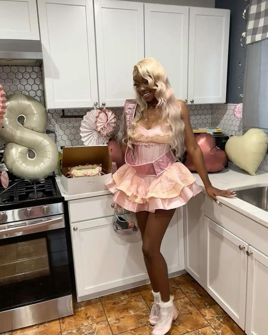 Fancy Ball Gown Sweetheart Pink Lace For Black Girls Short Night 22 Birthday Dresses Fashion Tips Cocktail Outfits RB3710