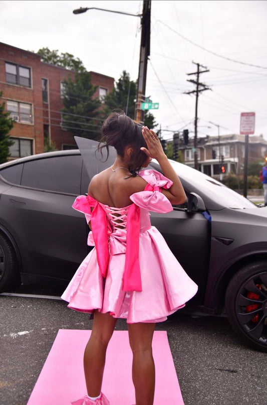 Fairy-tale Ball Gown Spaghetti Strap Pink Satin Mini Short Hoco 19th Birthday Dress Homecoming Dresses RB4132