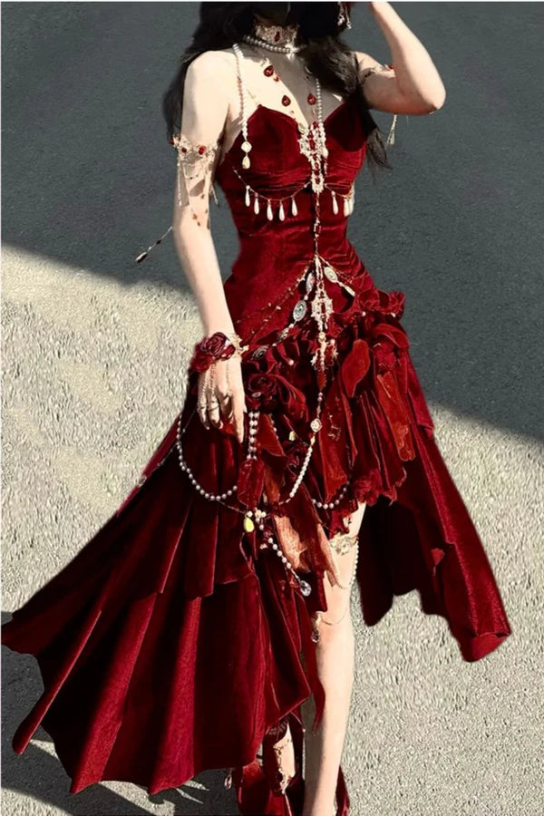 Vintage Mermaid Spaghetti Strap Burgundy Velvet Long Prom Dresses Impress 16th Birthday Outfits Prom Gown RB1643