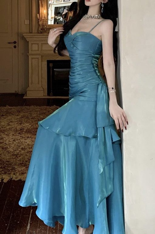 Elegant And Chic Asymmetrical Ruffle Cami Dresses Fashion Women Plain Party Prom Evening Modest Birthday Wedding Guest Dress AB956